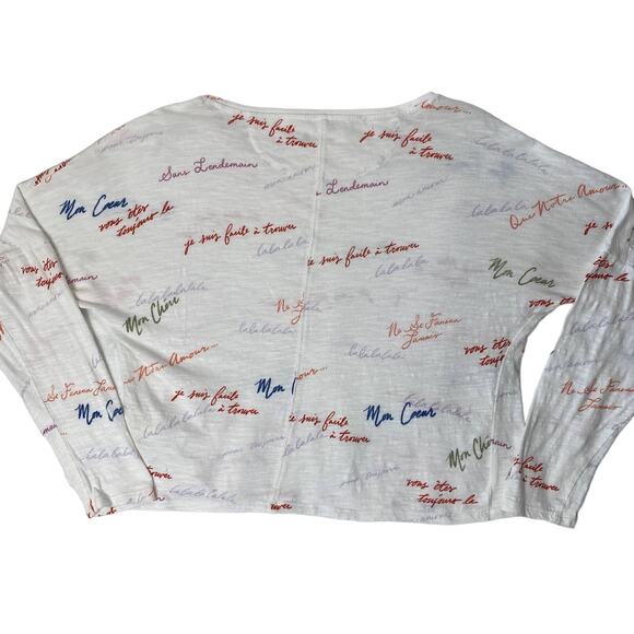 Anthropologie Maeve Paris Colorful French Script  3/4 Sleeve Pullover - Picture 2 of 9